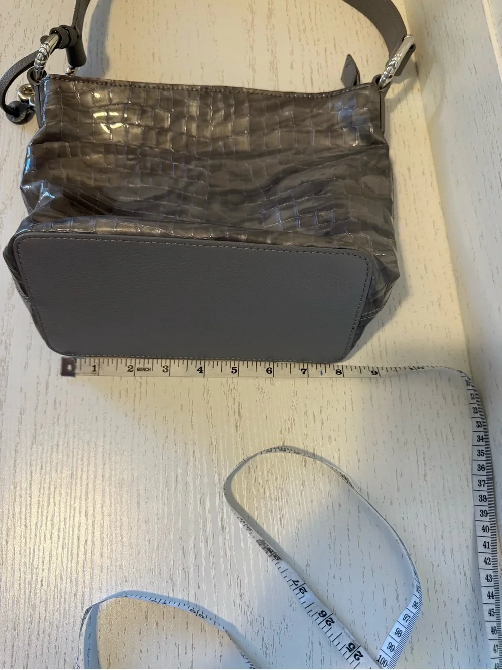 Brighton croc-embossed Chrie silver shoulder bag leather